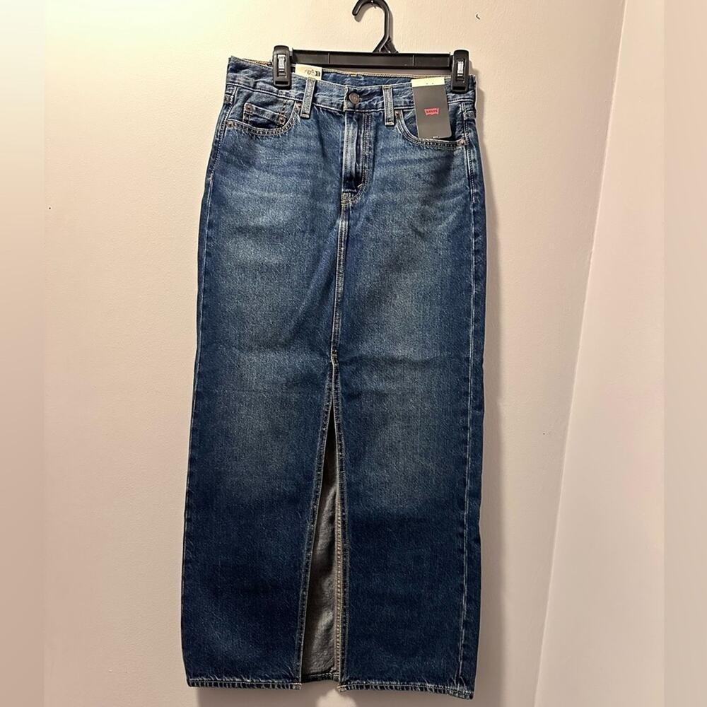 Levis Blue Denim Maxi Skirt size 25 slit in front - Picture 3 of 8